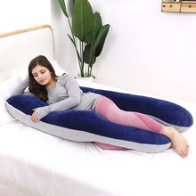 Load image into Gallery viewer, AWESLING U Shape Full Body Pregnancy Pillow with Jersey and Velvet Cover (Blue Grey)
