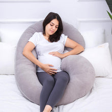 Load image into Gallery viewer, C Shaped Full Body Pregnancy Pillow with Velour Cover (Gray) - Awesling