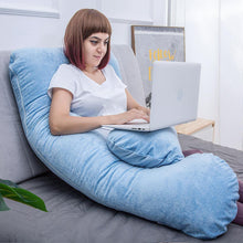 Load image into Gallery viewer, U Shaped Full Body Pregnancy Pillow with Velour Cover (Light Blue) - Awesling