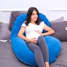 Load image into Gallery viewer, C Shaped Full Body Pregnancy Pillow with Velour Cover (Dark Blue) - Awesling
