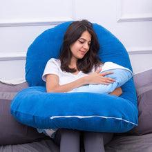 Load image into Gallery viewer, C Shaped Full Body Pregnancy Pillow with Velour Cover (Dark Blue) - Awesling
