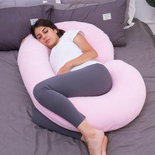 Load image into Gallery viewer, C Shaped Full Body Pregnancy Pillow with Velour Cover (Pink) - Awesling
