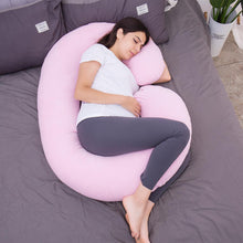 Load image into Gallery viewer, C Shaped Full Body Pregnancy Pillow with Velour Cover (Pink) - Awesling
