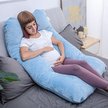 Load image into Gallery viewer, U Shaped Full Body Pregnancy Pillow with Velour Cover (Light Blue) - Awesling
